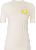 (Women) FENDI SS24 Beige Logo Print Slim Fit Short Sleeve Knit Top. FZXC37ASOSF1P2N (Women) FENDI SS24 Beige Logo Print Slim Fit Short Sleeve Knit Top. FZXC37ASOSF1P2N