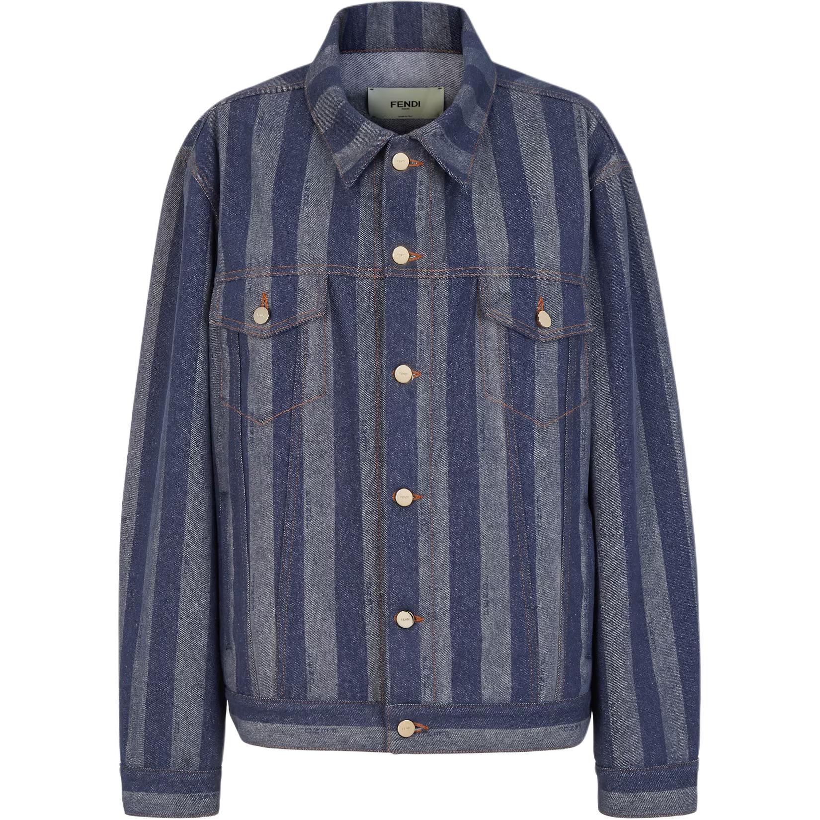 (Women) FENDI SS24  Striped Denim Jacket with Pointed Collar - Blue FLF789AS8JF0QB0