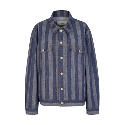 (Women) FENDI SS24 Striped Denim Jacket with Pointed Collar - Blue FLF789AS8JF0QB0