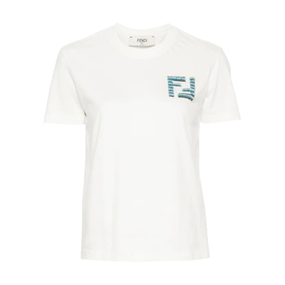 (Women) FENDI SS24 White Logo Crewneck Short-Sleeve T-Shirt. FS7254AT1UF1J7U