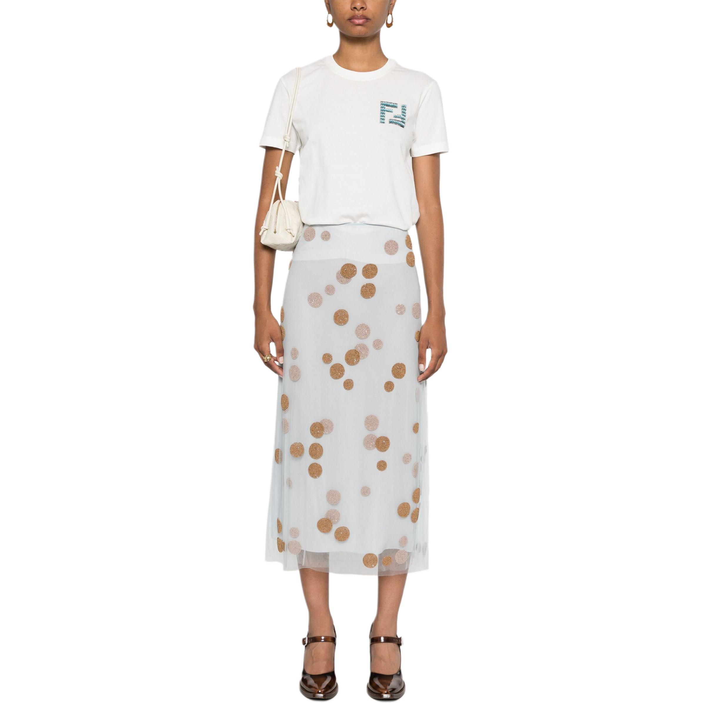 Lookbook (Women) FENDI SS24  White Logo Crewneck Short-Sleeve T-Shirt. FS7254AT1UF1J7U