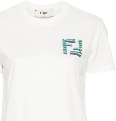 (Women) FENDI SS24 White Logo Crewneck Short-Sleeve T-Shirt. FS7254AT1UF1J7U Details for (Women) FENDI SS24 White Logo Crewneck Short-Sleeve T-Shirt. FS7254AT1UF1J7U