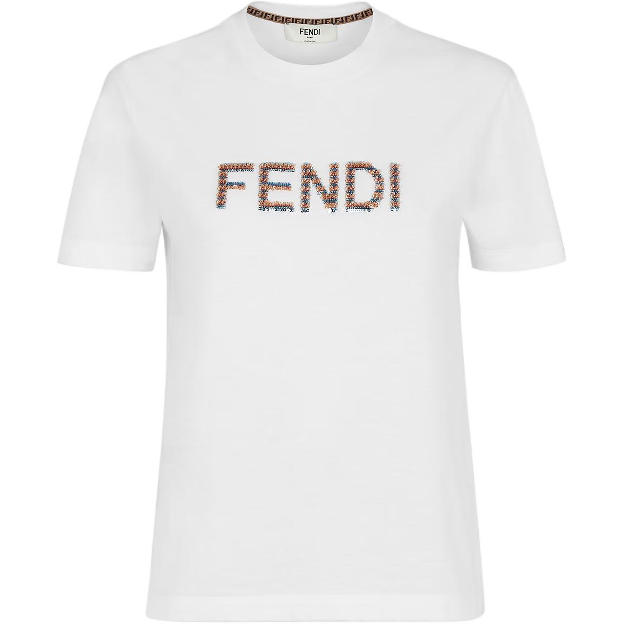 Buy (W) FENDI SS24 Kaos Wanita Lengan Pendek Logo Putih Crew Neck FS7254AS8GF0ZNM