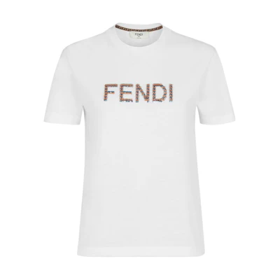 (Women) FENDI SS24 Logo Print Crew Neck Short Sleeve T-Shirt Women White FS7254AS8GF0ZNM