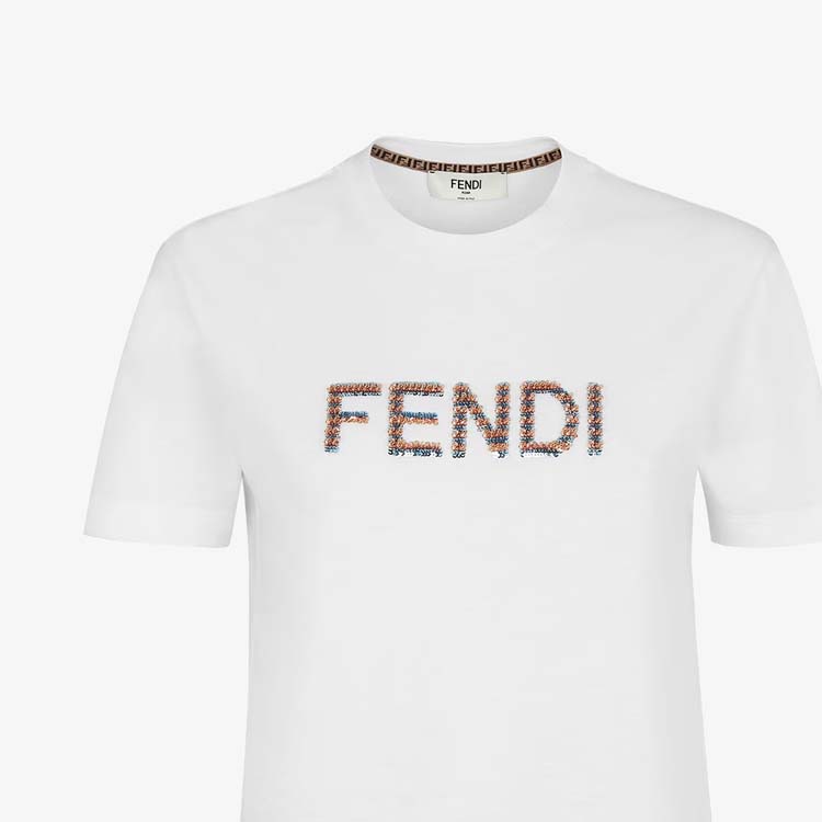 Details for (W) FENDI SS24 Kaos Wanita Lengan Pendek Logo Putih Crew Neck FS7254AS8GF0ZNM