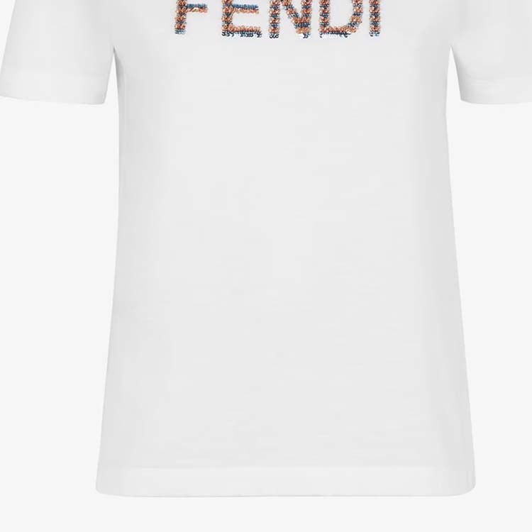 Sizing (W) FENDI SS24 Kaos Wanita Lengan Pendek Logo Putih Crew Neck FS7254AS8GF0ZNM