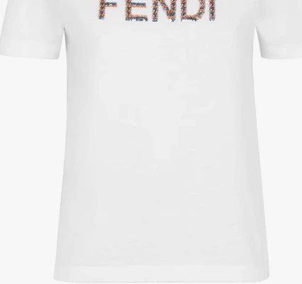 (W) FENDI SS24 Kaos Wanita Lengan Pendek Logo Putih Crew Neck FS7254AS8GF0ZNM Sizing (W) FENDI SS24 Kaos Wanita Lengan Pendek Logo Putih Crew Neck FS7254AS8GF0ZNM