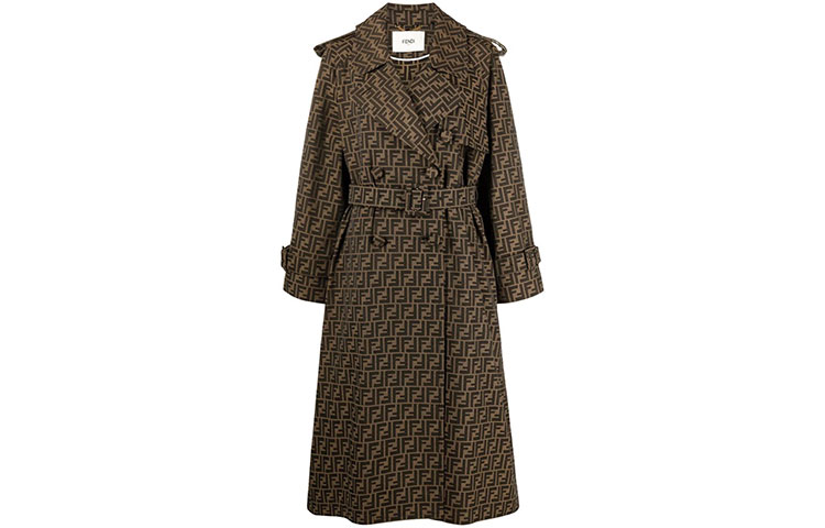 (Women) FENDI Tan Logo Print Collared Casual Coat. FF8824A5W3F118W