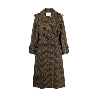 (Women) FENDI Tan Logo Print Collared Casual Coat. FF8824A5W3F118W