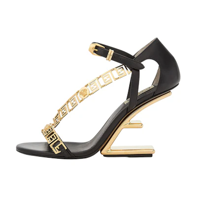 (W) Fendi Versace First Fendace 'Black Leather High-Heeled Sandals'