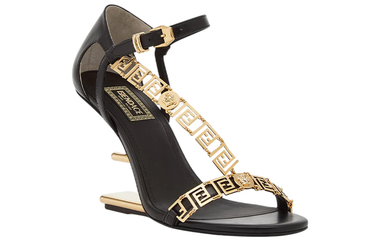 (W) Fendi Versace First Fendace 'Black Leather High-Heeled Sandals' 圖 2