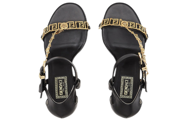 (W) Fendi Versace First Fendace 'Black Leather High-Heeled Sandals' 圖 3