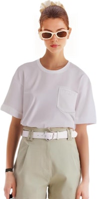 (Women) FENDI White Oversized Dropped-Shoulder Crewneck T-Shirt FS7375AFLDF0ZNM Details for (Women) FENDI White Oversized Dropped-Shoulder Crewneck T-Shirt FS7375AFLDF0ZNM