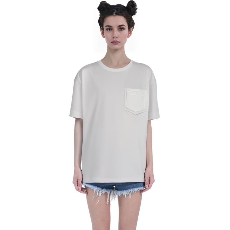 Sizing (Women) FENDI White Oversized Dropped-Shoulder Crewneck T-Shirt FS7375AFLDF0ZNM