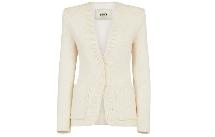 (Women) FENDI White Solid Cotton Blazer Jacket SS21 FZJ578AF4RF0ZNM