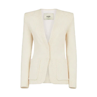 (Women) FENDI White Solid Cotton Blazer Jacket SS21 FZJ578AF4RF0ZNM
