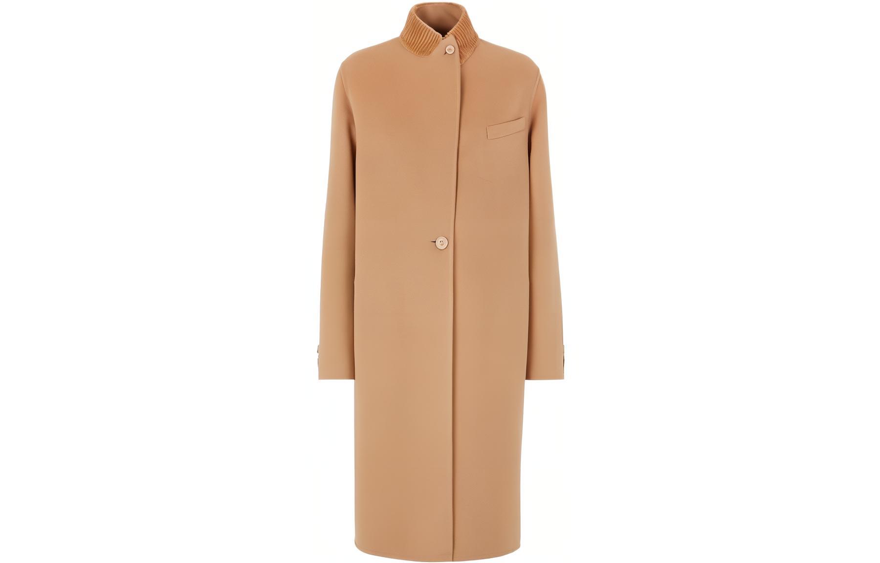 (Women) FENDI Women’s FW22 Camel Long Sleeve Velvet Coat - Casual Loose Fit. FF8941W18F0QU5