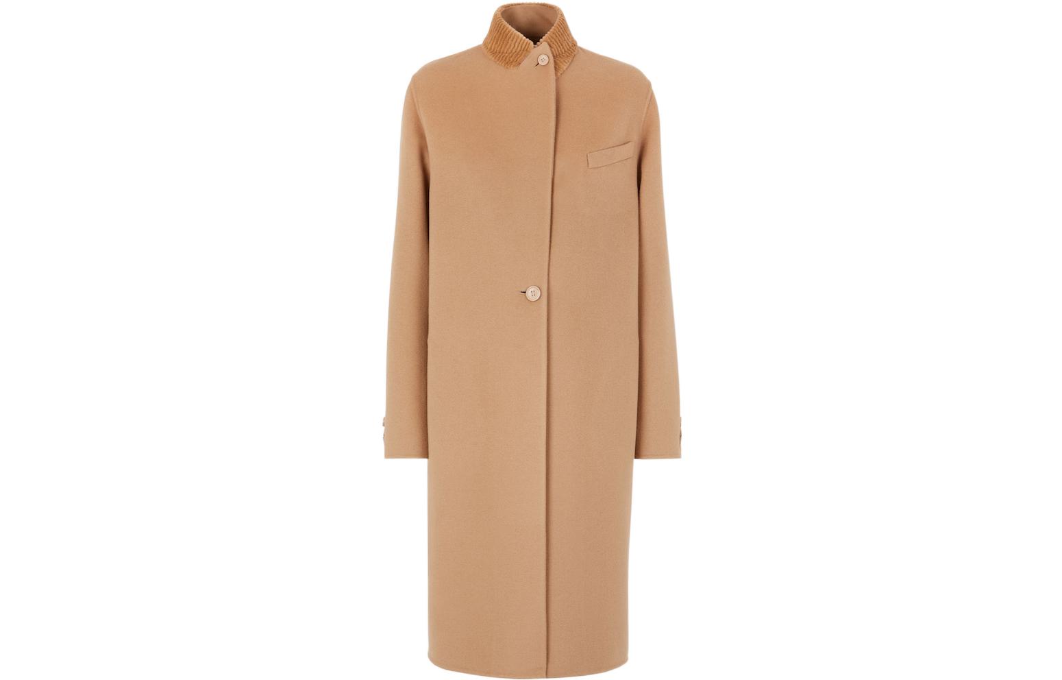 Order (W) Abrigo de Terciopelo Camel FENDI Mujer FW22 - Corte Casual Holgado. FF8941W18F0QU5