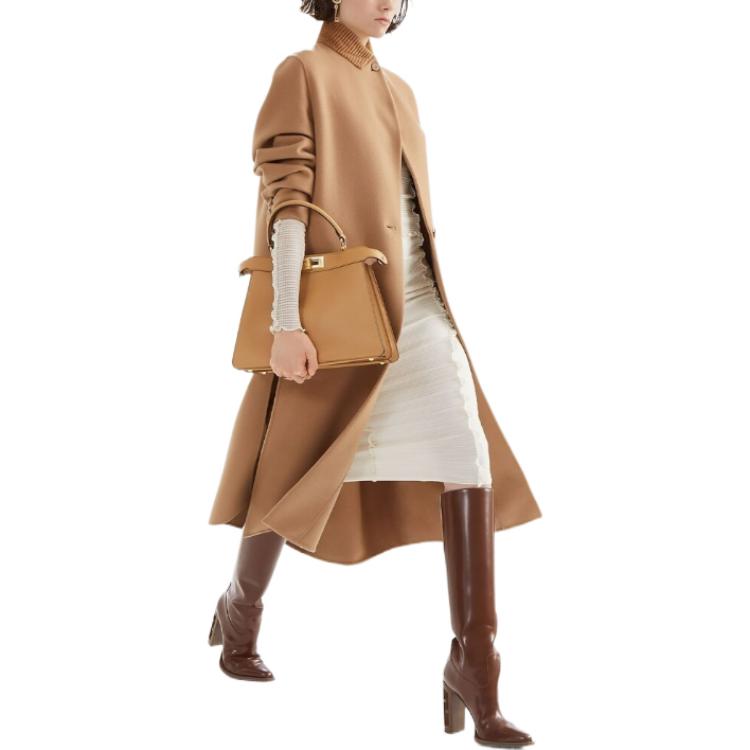 Shop (W) Abrigo de Terciopelo Camel FENDI Mujer FW22 - Corte Casual Holgado. FF8941W18F0QU5