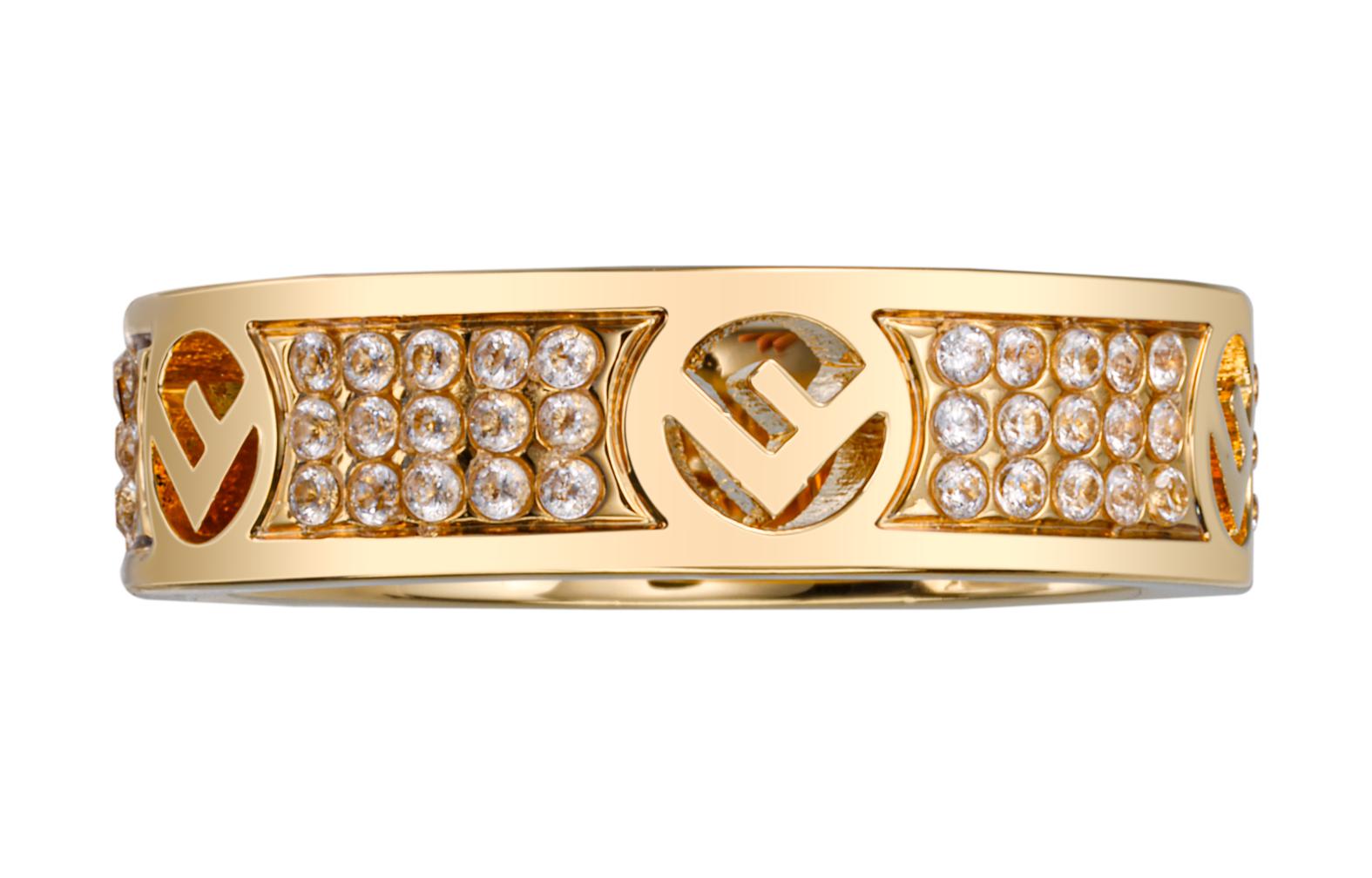 Shop (W) FENDI 女士金色水晶點綴中空F字黃銅戒指 8AG9296DMF089U