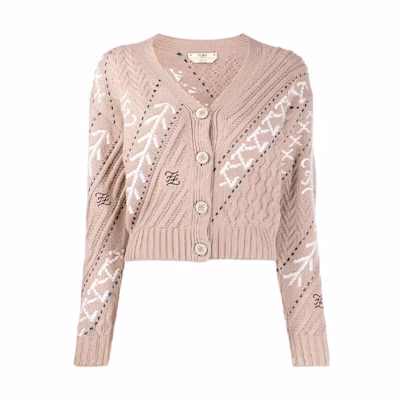 (Women) FENDI Wool Cardigan Sweater with Pattern and Button Closure in Camel. FZC611AAERF19EK