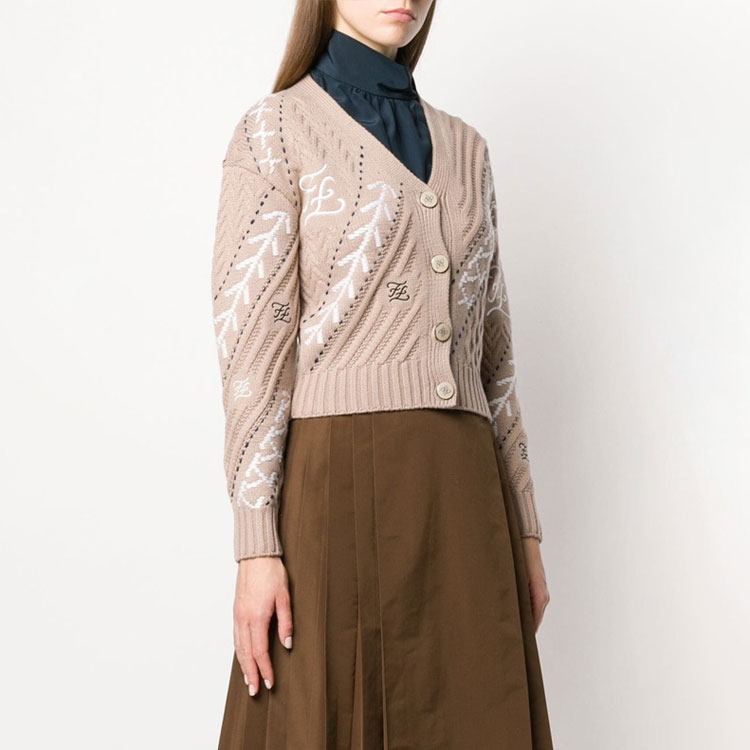 Shop (W) FENDI Cardigan Bulu Biri-biri Corak dan Butang dalam Warna Camel. FZC611AAERF19EK