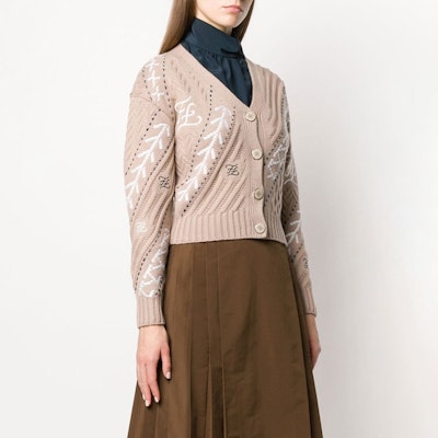 (W) FENDI 羊毛開襟針織外套駝色帶圖案及鈕扣設計. FZC611AAERF19EK Shop (W) FENDI 羊毛開襟針織外套駝色帶圖案及鈕扣設計. FZC611AAERF19EK