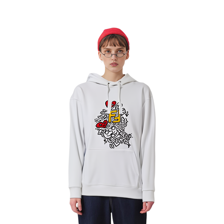 Shop (W) 芬迪与涂鸦先生联名白色印花标志连帽衫 FS7263AC3YF0ZNM