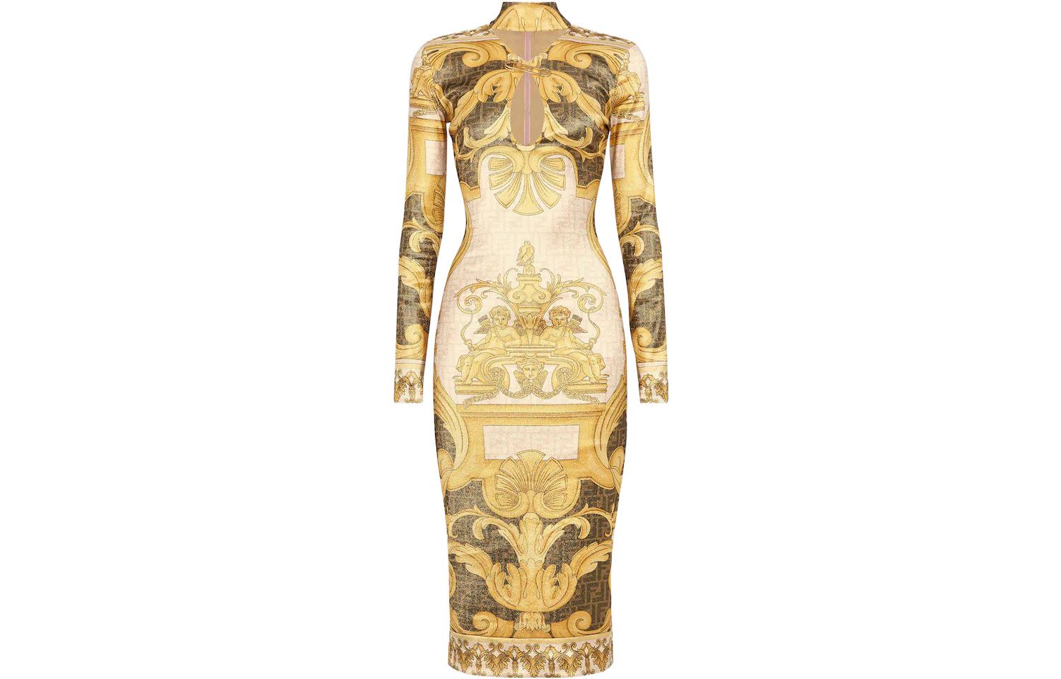 (Women) FENDI x VERSACE SS22  Colorblock Slim Fit Long Sleeve Dress. FDB785AJK9F1H3Y