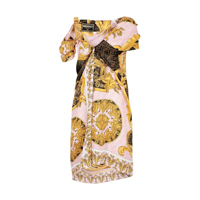 (Women) FENDI VERSACE SS22 Geometric Floral Patchwork Dress Yellow FDB757AIE3F1H3Y