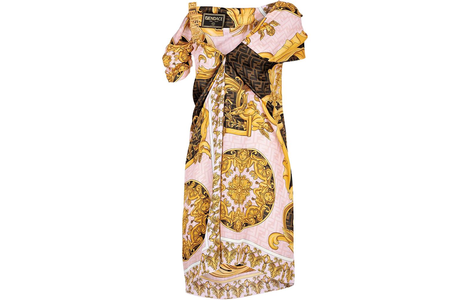 Order (W) FENDI x VERSACE SS22 几何花卉拼接连衣裙 黄色 FDB757AIE3F1H3Y