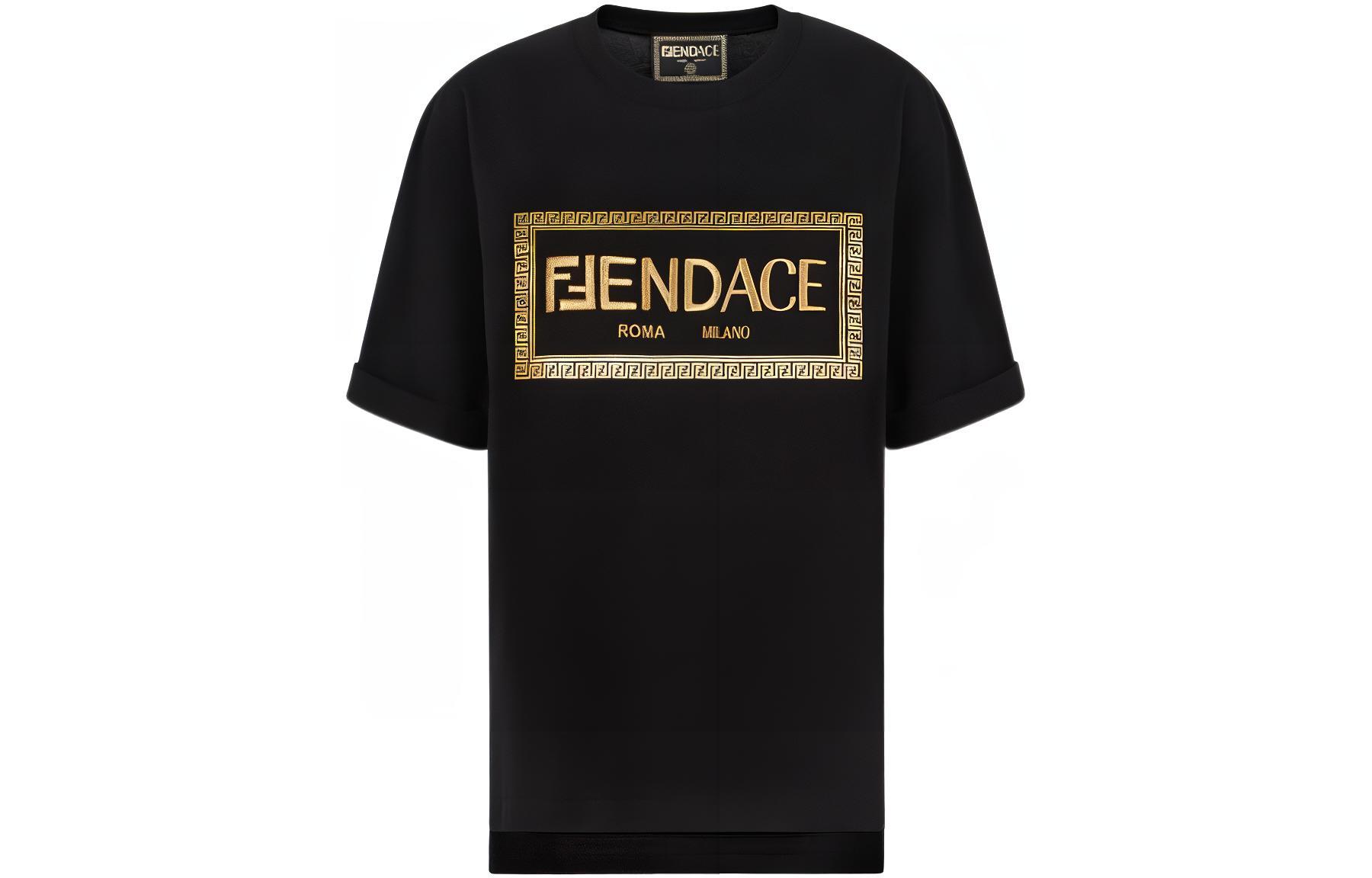 (Women) FENDI x VERSACE SS22 Logo Patch Short Sleeve T-Shirt Women Black FS7900AJKLF0GME