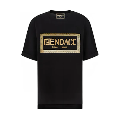 (Women) FENDI VERSACE SS22 Logo Patch Short Sleeve T-Shirt Women Black FS7900AJKLF0GME