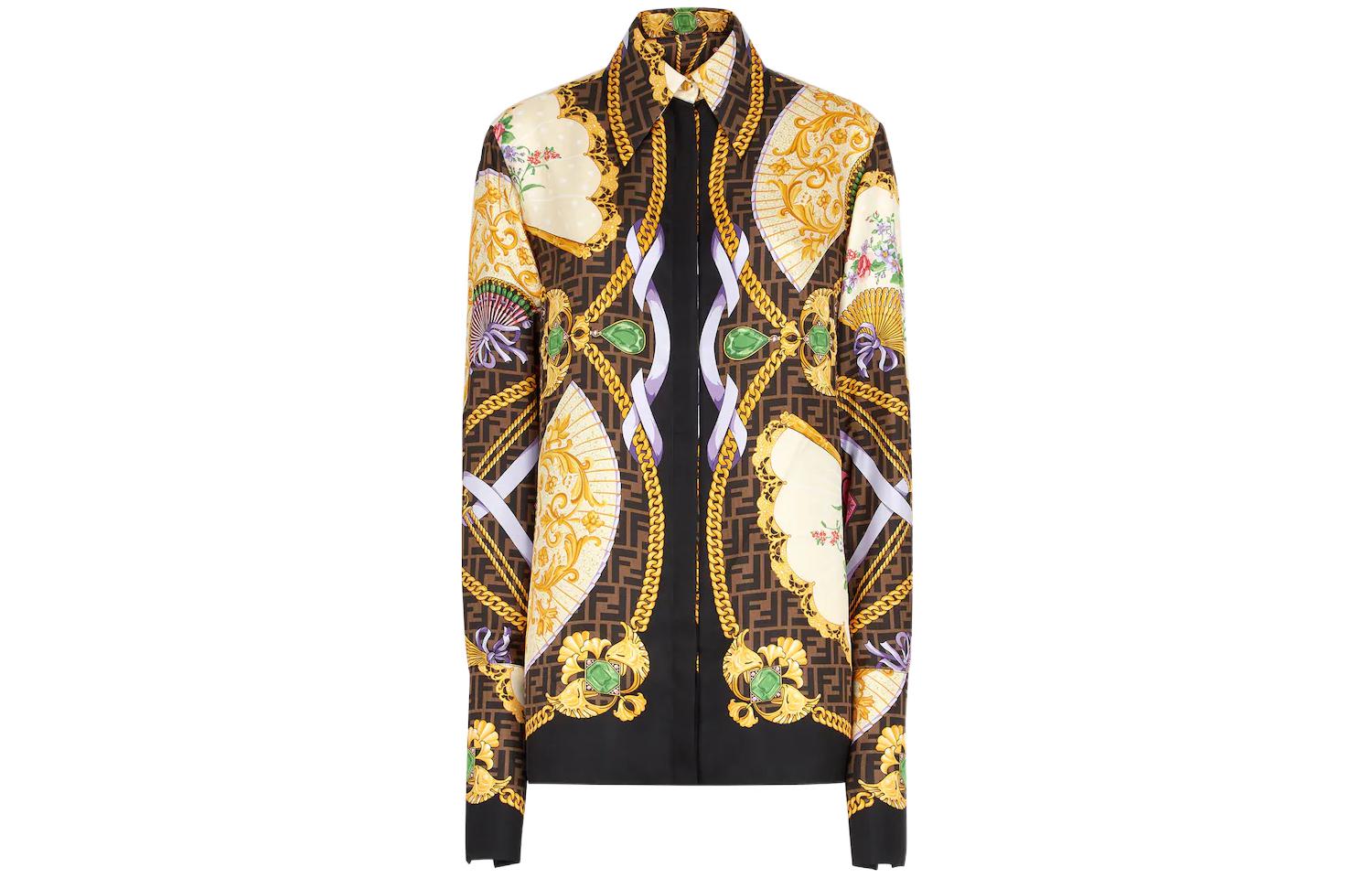 (Women) FENDI VERSACE SS22 Silk Long Sleeve Shirt Multicolor FS7891AIE4F118W