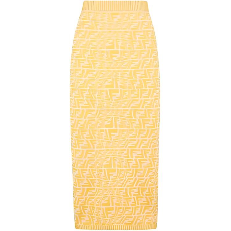 (Women) FENDI Yellow Elastic Waist Midi Skirt Casual Style. FZQ637AGF1F1DO6