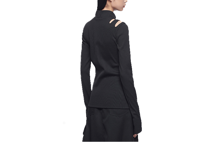 Lookbook (W) Feng Chen Wang Suéter Negro de Punto con Diseño de Líneas Bloque de Color FF12JER1303B