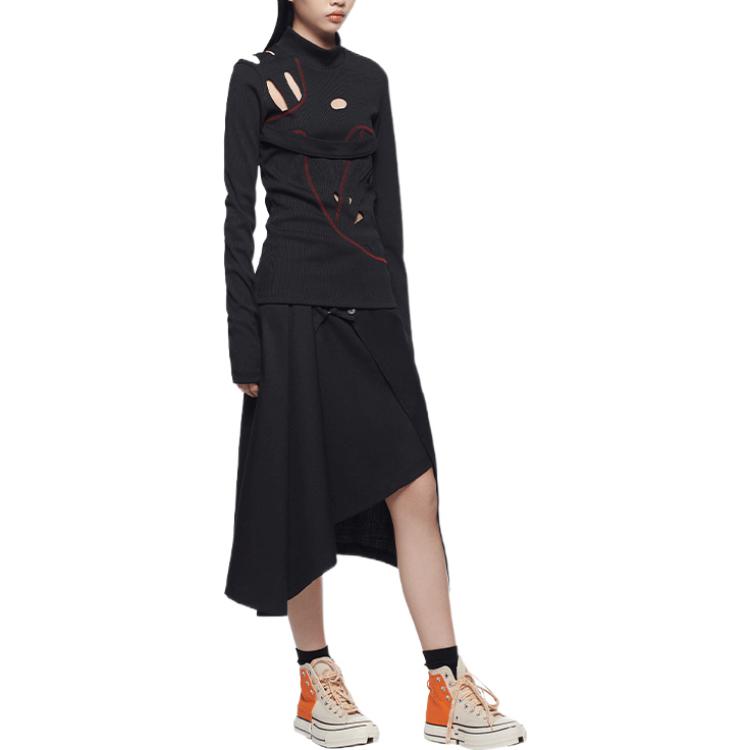 Shop (W) Feng Chen Wang Suéter Negro de Punto con Diseño de Líneas Bloque de Color FF12JER1303B