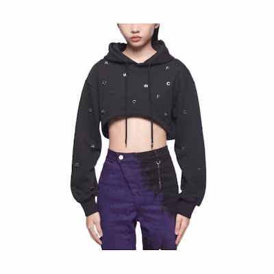 (Women) Feng Chen Wang Black Logo Print Cropped Hoodie. FF12HOO415B