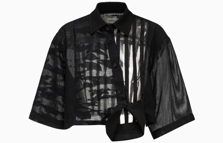 (Women) FENG CHEN WANG  Black Short-Sleeve Button-Up Shirt FWS15SR04