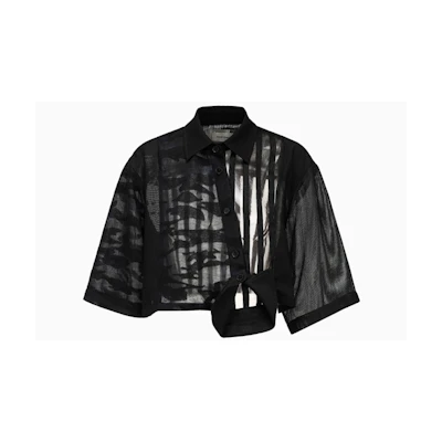 (Women) FENG CHEN WANG Black Short-Sleeve Button-Up Shirt FWS15SR04
