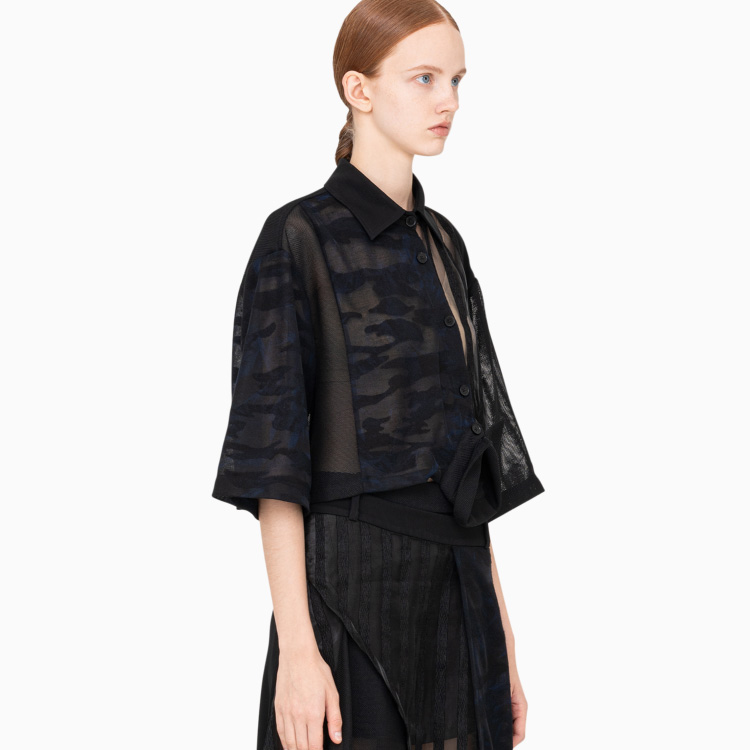 Shop (W) 冯晨华黑色短袖纽扣衬衫 FWS15SR04