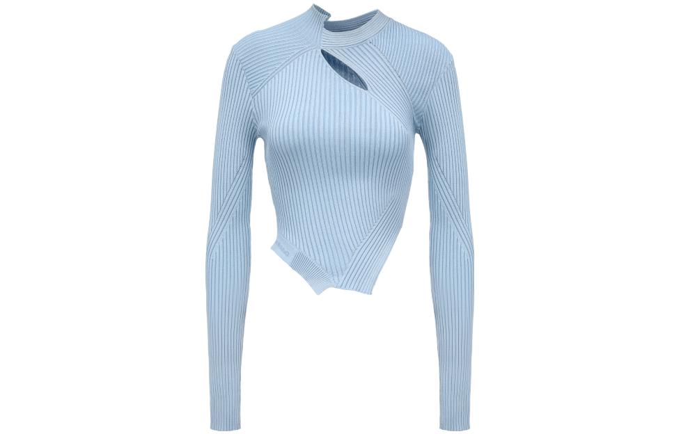 (Women) FENG CHEN WANG  Blue Short Knitted Long Sleeve Sweater. FWS15KT06