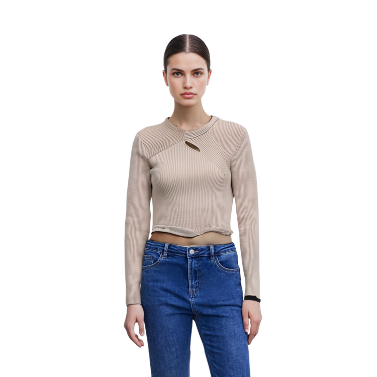 Purchase (W) Feng Chen Wang Suéter de Punto con Cortes Irregulares - Diseño Color Sólido FWF16KT14B