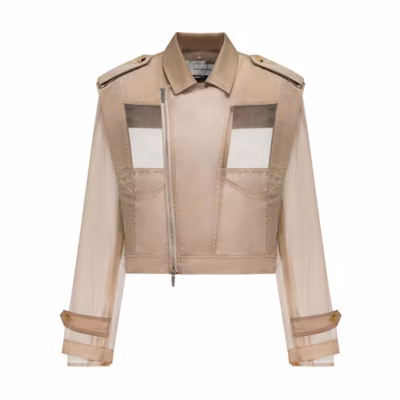 (Women) Feng Chen Wang Khaki Mesh Patchwork Long Sleeve Jacket. FWS17JK03