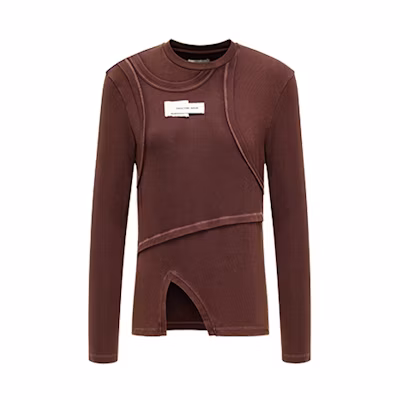 (Women) Feng Chen Wang Logo Print Slim Fit Pullover Knit Sweater Red Brown FWF18LS04