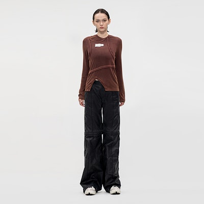 (W) Feng Chen Wang Suéter Ajustado Logo Estampado Rojo Marrón FWF18LS04 Purchase (W) Feng Chen Wang Suéter Ajustado Logo Estampado Rojo Marrón FWF18LS04