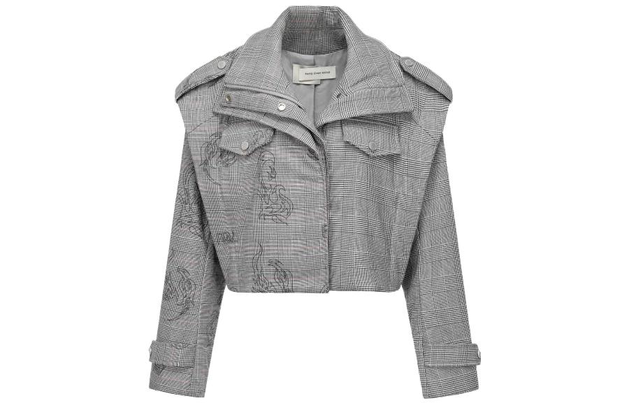 (Women) Feng Chen Wang  Phoenix Print Patchwork Jacket - Gray Long Sleeve FWF14JK19