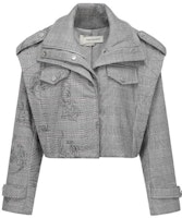 (Women) Feng Chen Wang Phoenix Print Patchwork Jacket - Gray Long Sleeve FWF14JK19 (Women) Feng Chen Wang Phoenix Print Patchwork Jacket - Gray Long Sleeve FWF14JK19