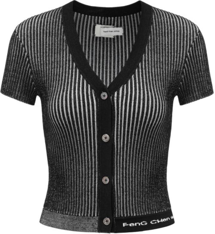 women-feng-chen-wang-v-neck-striped-knit-short-sleeve-shirt-black-fws-17-kt-21