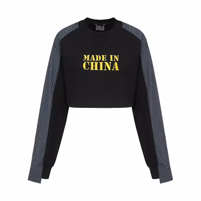 (Women) Feng Chen Wang Color Block Striped Letter Cropped Crewneck Sweatshirt Women’s. FWSRW2TS02